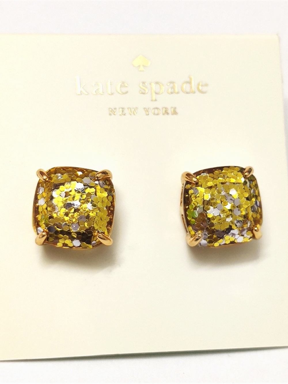 Kate Spade Square Stud Earrings Gold Multi Color Bling Fashion Jewelry Gift